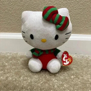 Ty Beanie Baby Hello Kitty RED OUTFIT Winter Red & Green Christmas Scarf 6"